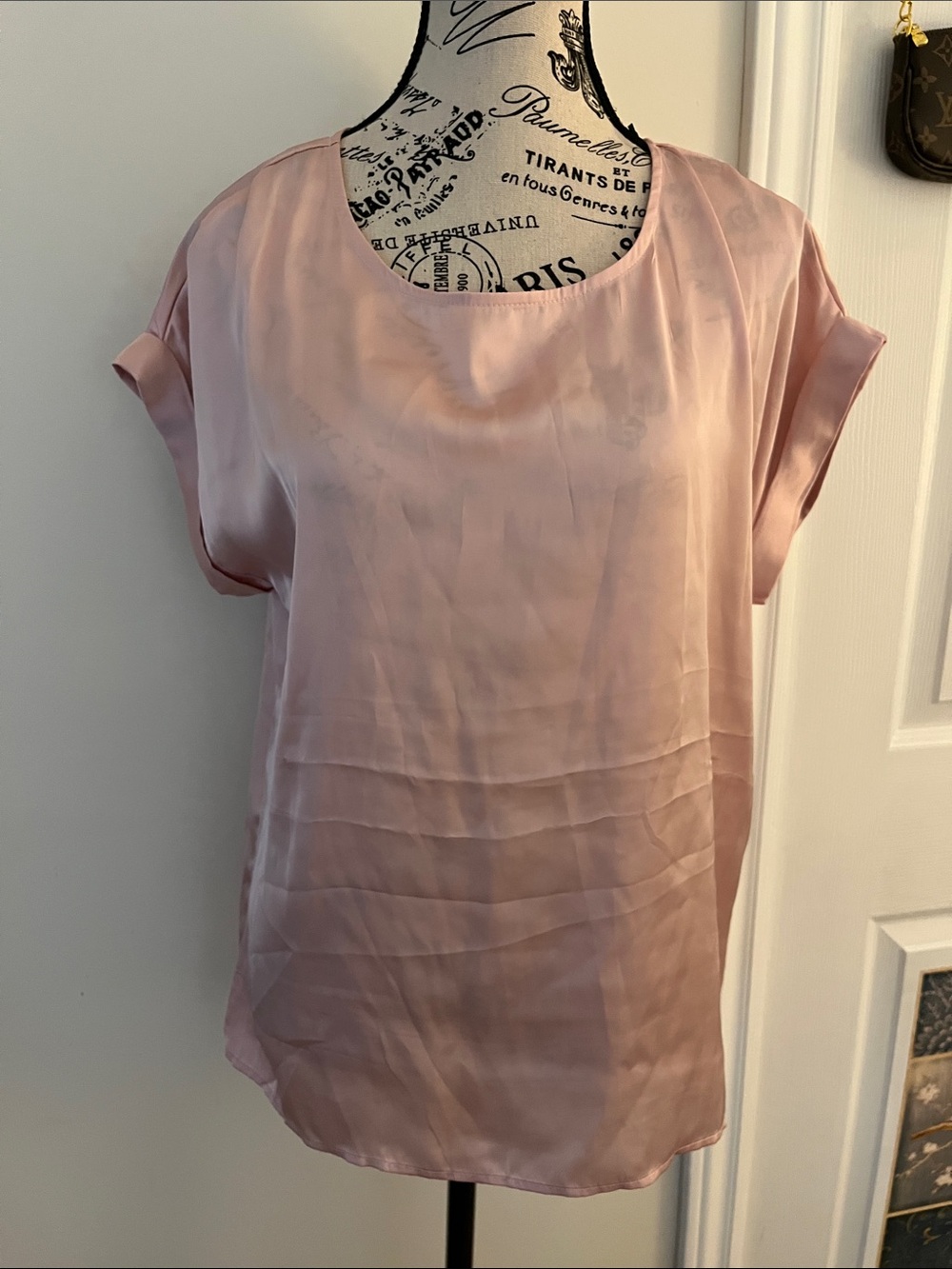 Women's Dusty Pink Satin Short Sleeve Blouse